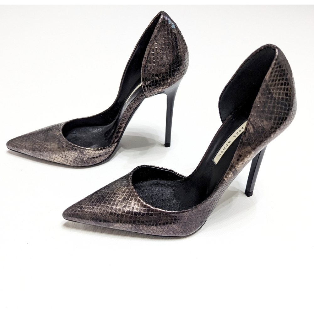 ZARA Embossed Leather Pointed Toe High Heel Pumps Size 6